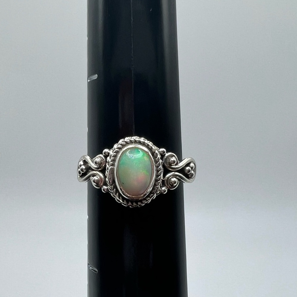 Ethiopian Fire Opal Ring Size 6 Sterling Silver 925 Handmade Gemstone Horseshoe